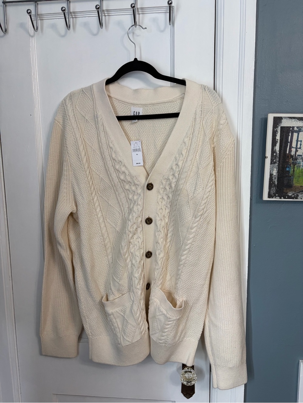 GAP Cream Cable Knit Button-Front Cardigan
